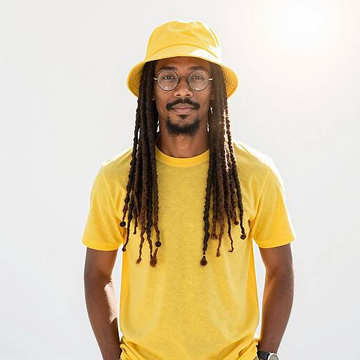 Man in Yellow Shirt and Bucket Hat with Dreadlocks