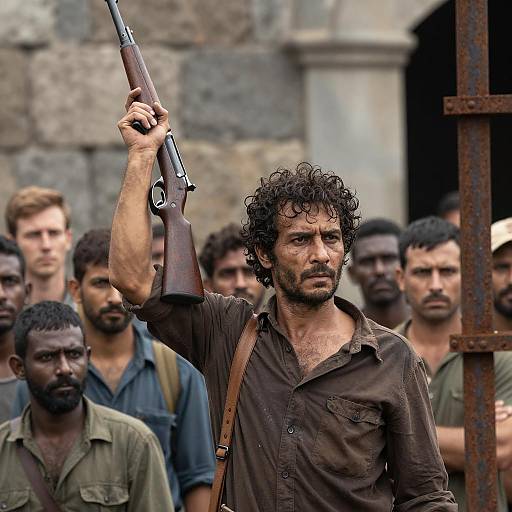 Intense Scene of a Man with Rifle