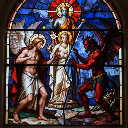 Stained-Glass Rift: God and Devil Reflections