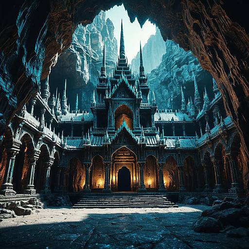 Enigmatic Iridescent Cave Palace with Spires