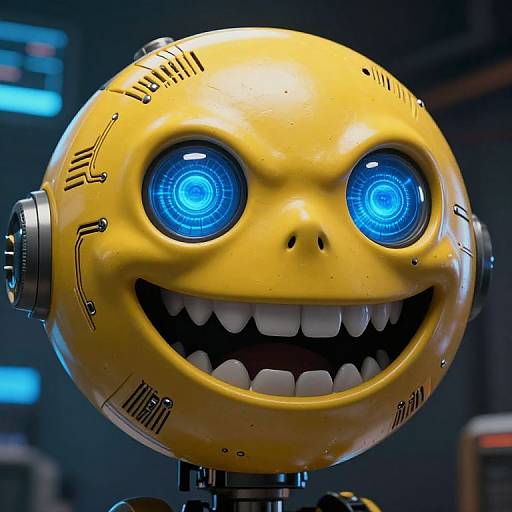 Creepy Yellow Robotic Face Close-Up