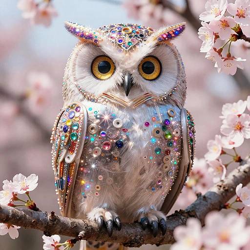 Cherry Blossom Owl — Retro Sci‑Fi Dream