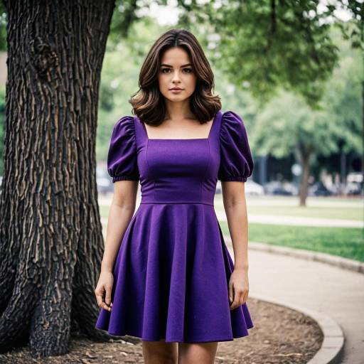 Woman in Purple Puffy Sleeve Dress Outdoors