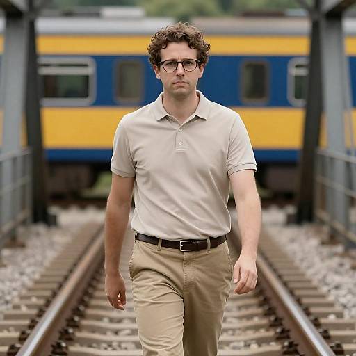 Man Walking Along Train Tracks
