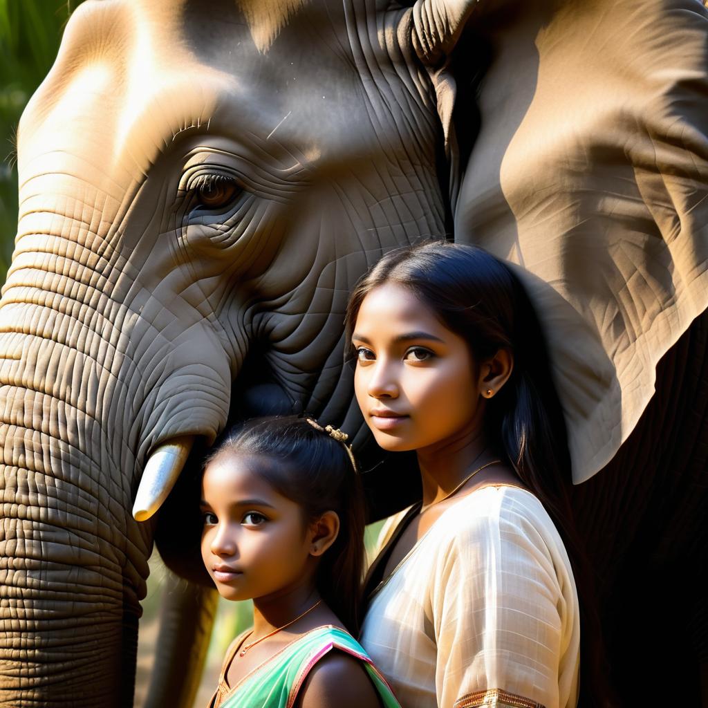 Serene Connection: Elephant and Girl