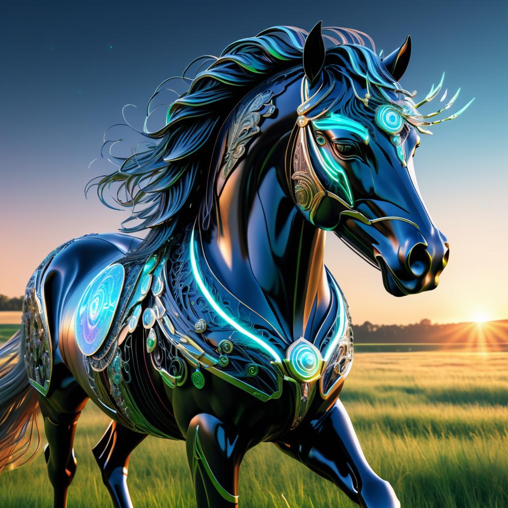 Cybernetic Noble Horse in Summer Field