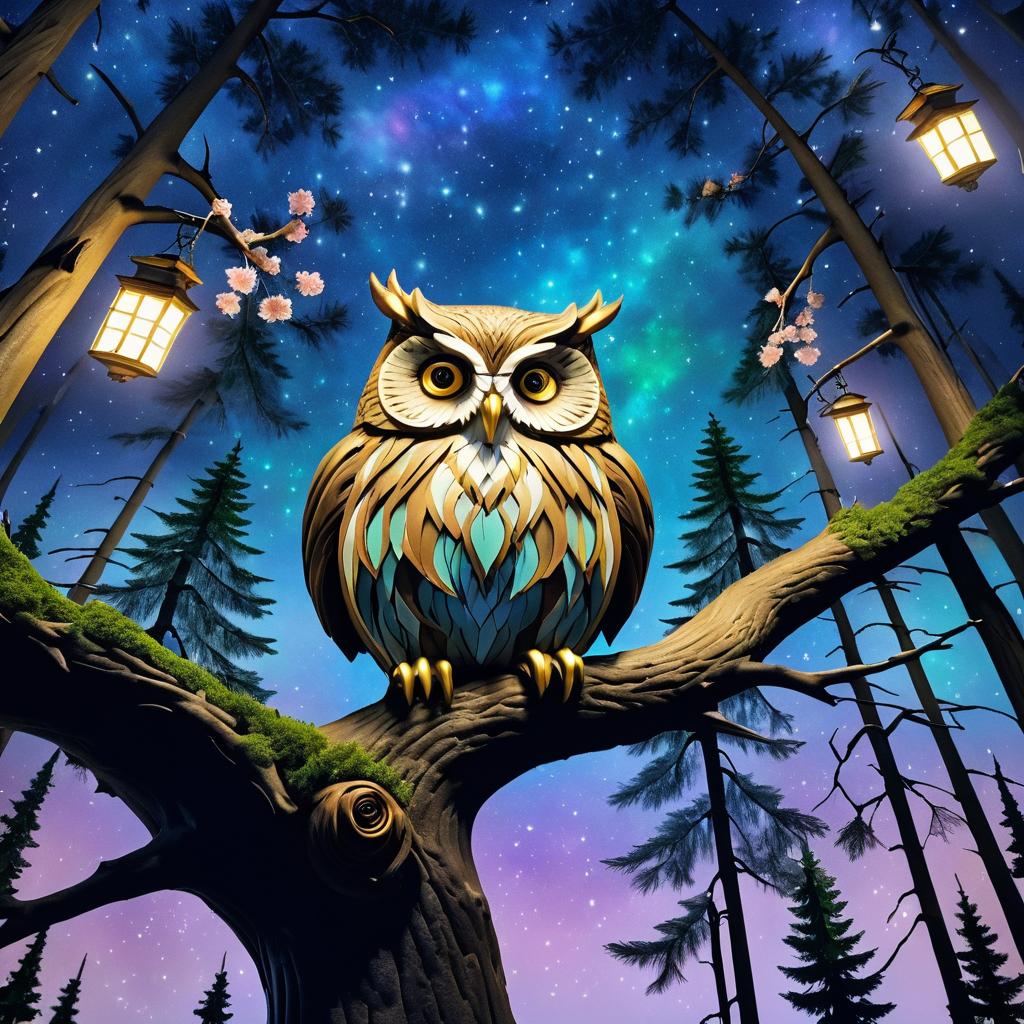 Enchanted Owl Over a Mystical Forest