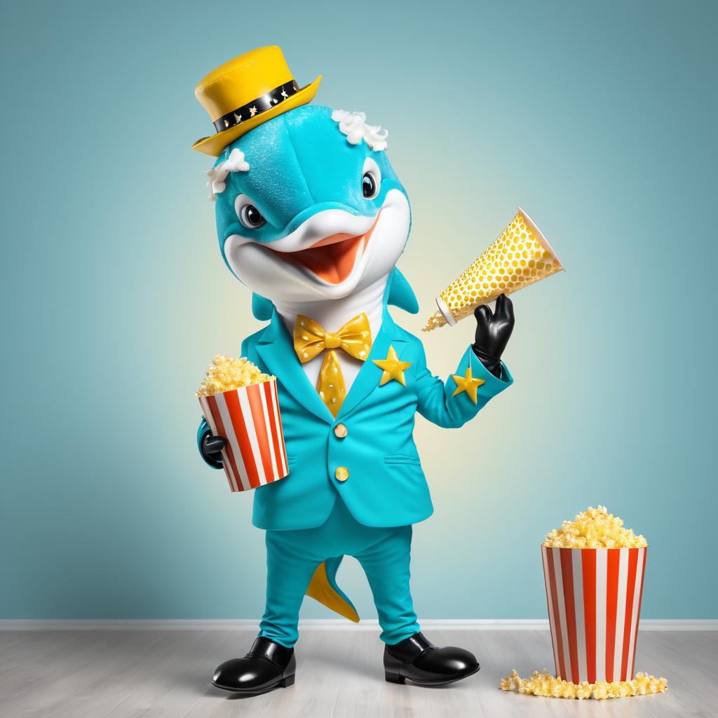 Whimsical Dolphin Rockstar Enjoying Popcorn