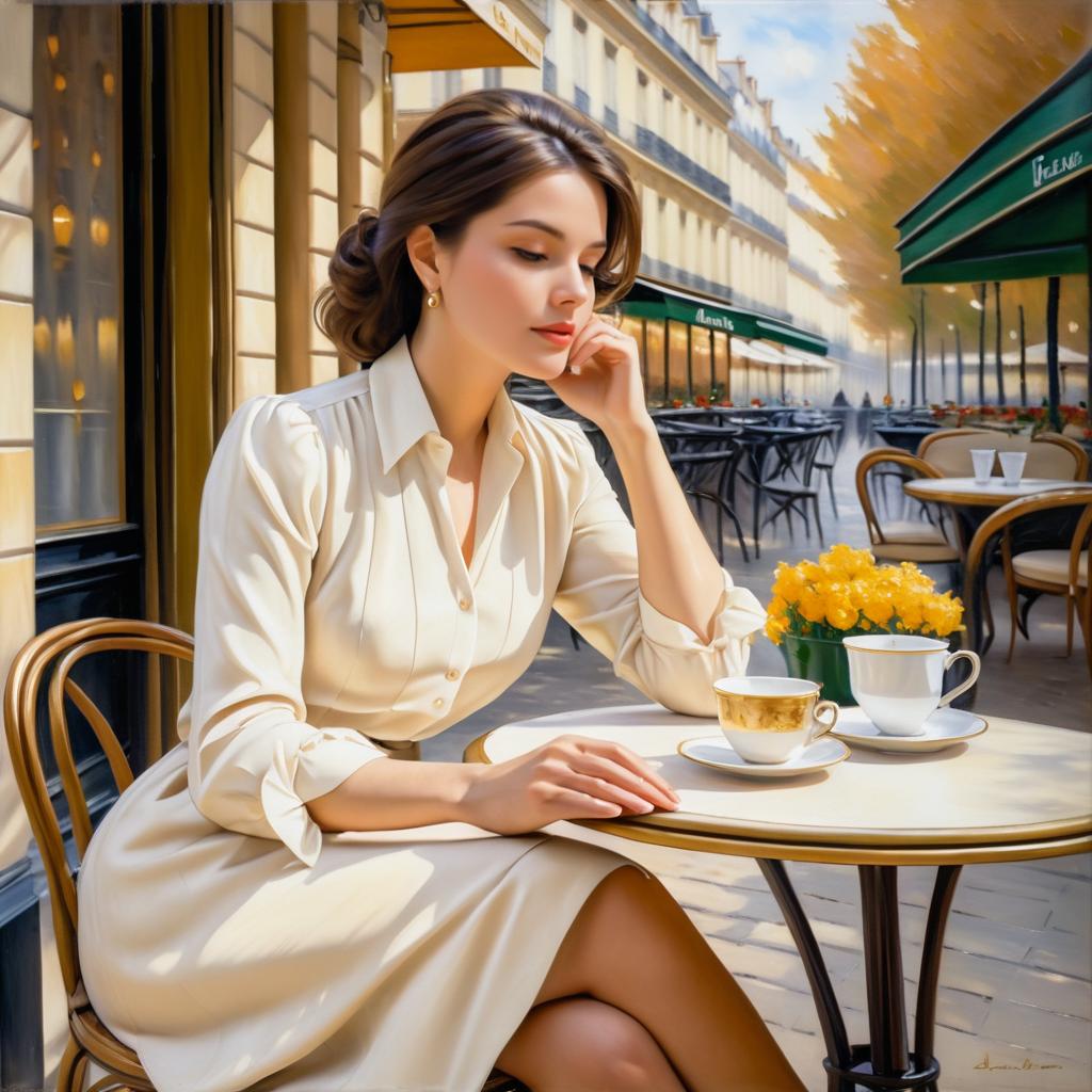 Elegant Woman at Parisian Café in Autumn