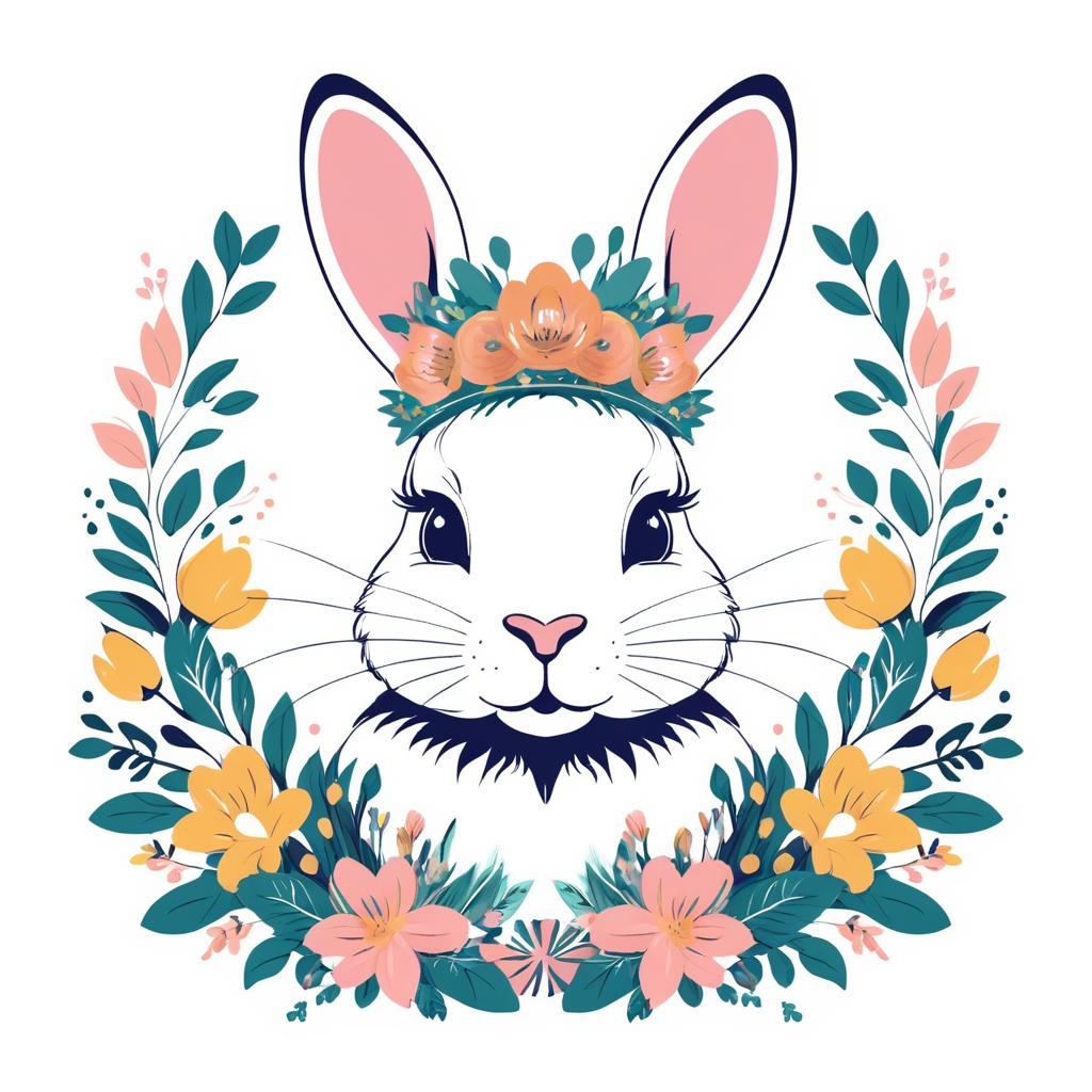 Whimsical Rabbit with Floral Crown Design