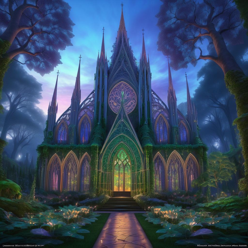 Mystical Elven Cathedral in Twilight Garden