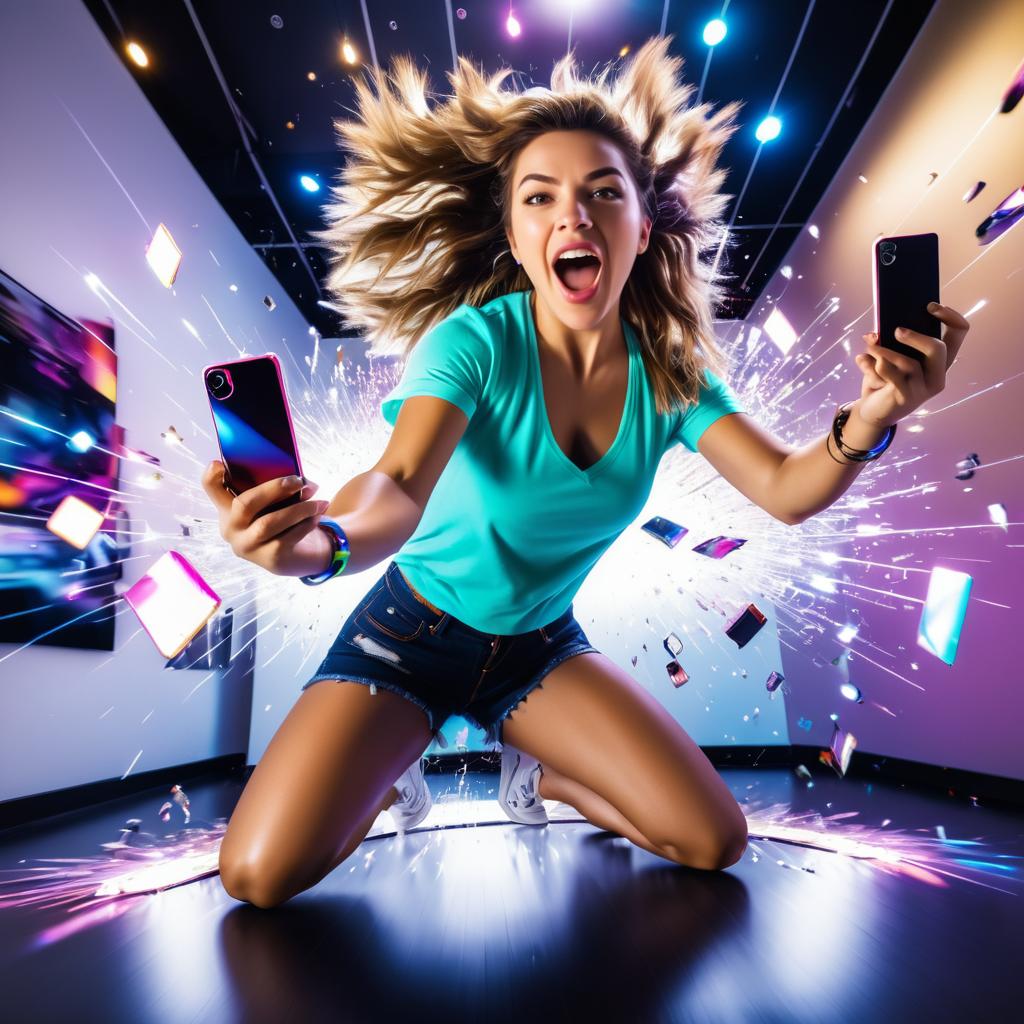 Dynamic Young Woman Smashing iPhone