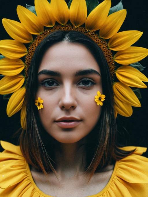 Woman Wearing Sunflower Headpiece Close-up