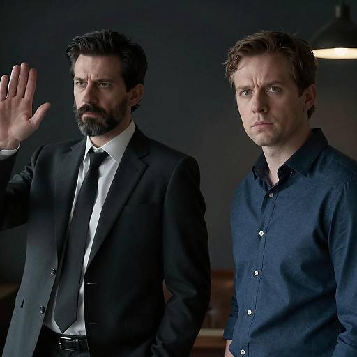 Two Men in a Dimly Lit Room