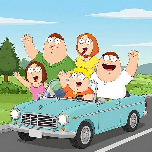 Family Guy Style Chaotic Road Trip