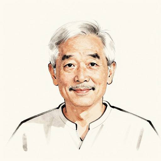 Ink Wash Portrait of Elderly Man