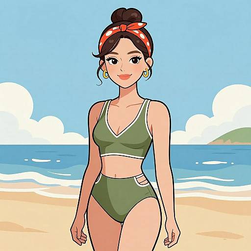 Smiling Woman in Retro Beachwear