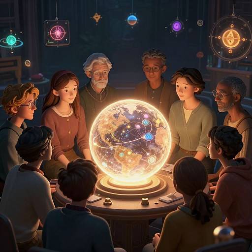 Diverse Visionaries Around Glowing Orb