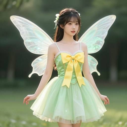 Elegant Female Fairy in Green Dress