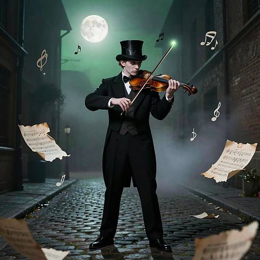 Spectral Busker Under Emerald Moonlight