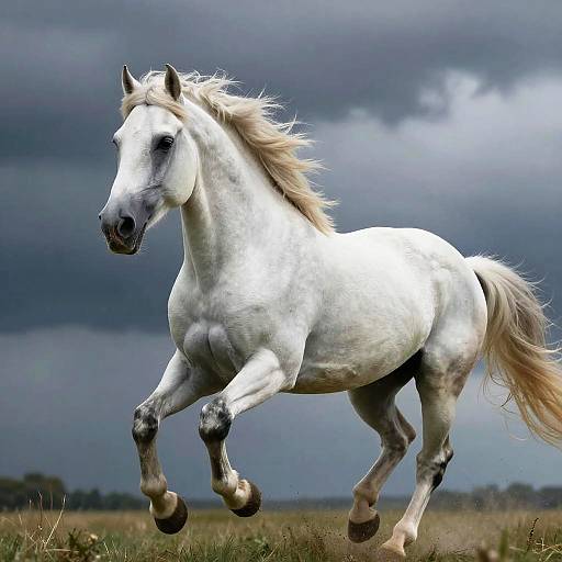 Powerful White Horse Running Wild