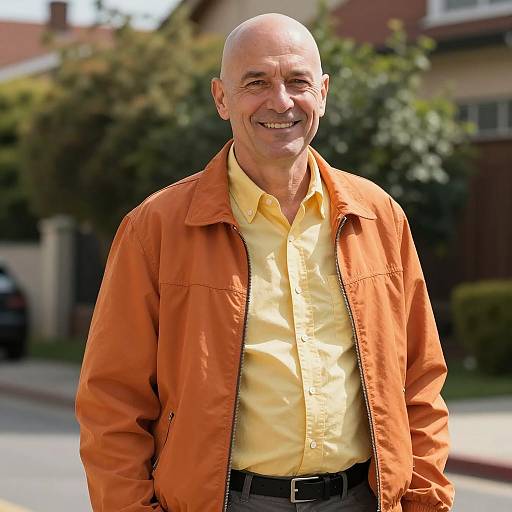 Smiling Bald Middle-Aged Man Outdoors