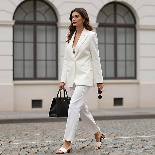Chic Woman on Cobblestone Street