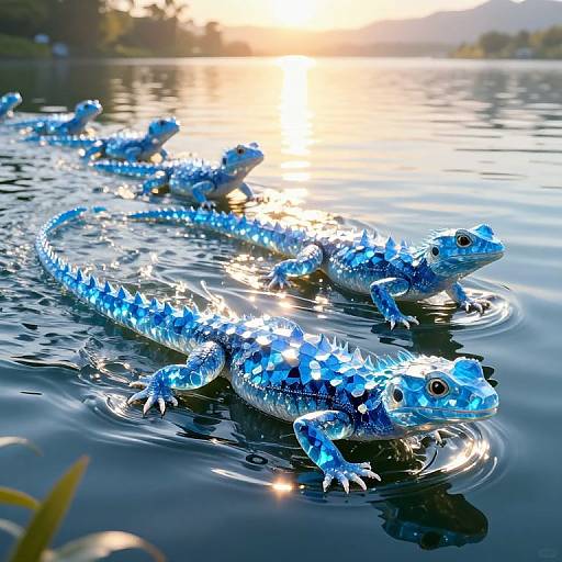 Crystalline Blue Lizards on Lake