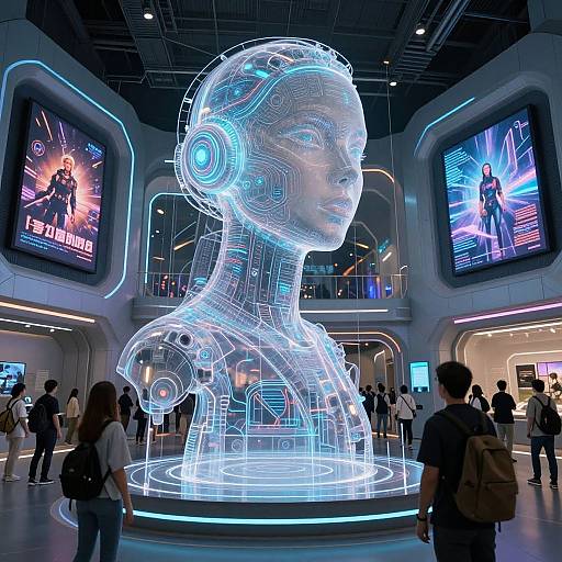 Futuristic Cyberpunk Museum with Holograms