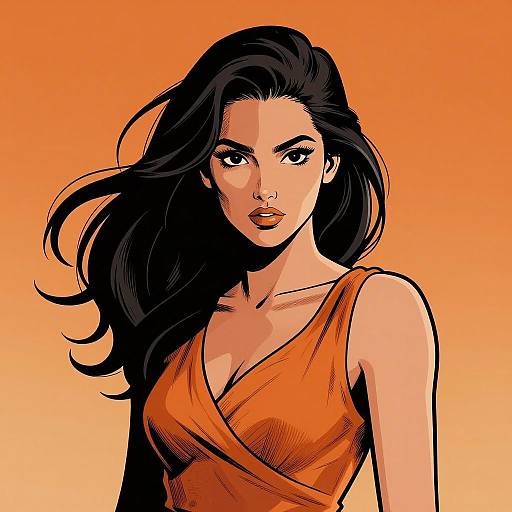 Comic Style Woman Portrait in Orange