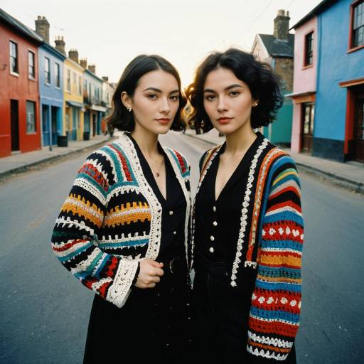 Two Women in Colorful Crochet Cardigans on Street