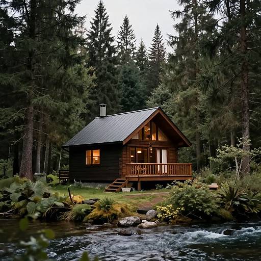 Secluded Cabin Amidst Towering Evergreens