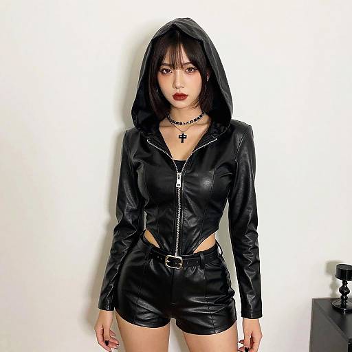 Woman in All-Black Halloween Costume