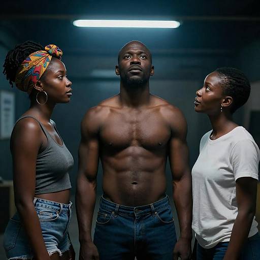 Blue Neon Industrial Portrait of Three