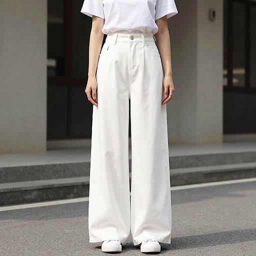 Woman in White Wide Leg Pants