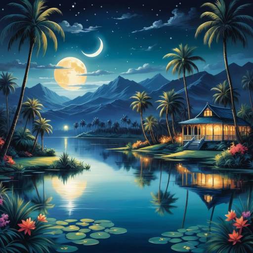 Tranquil Midnight Landscape Wallpaper Design Tranquil Midnight Landscape Wallpaper Design