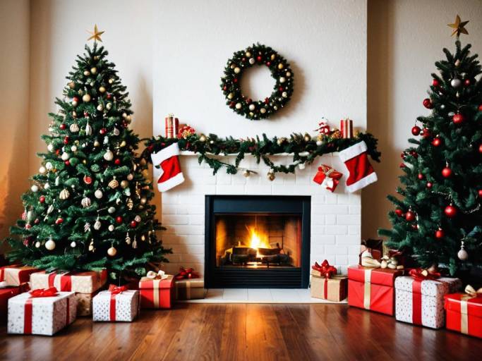 Festive Christmas Room with Trees and Gifts