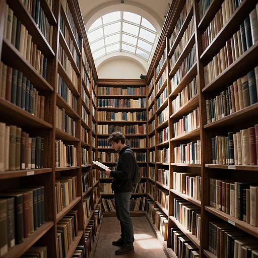 Man Exploring Grand Ancient Library