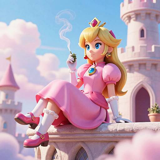 Princess Peach Smoking Weed on Balcony