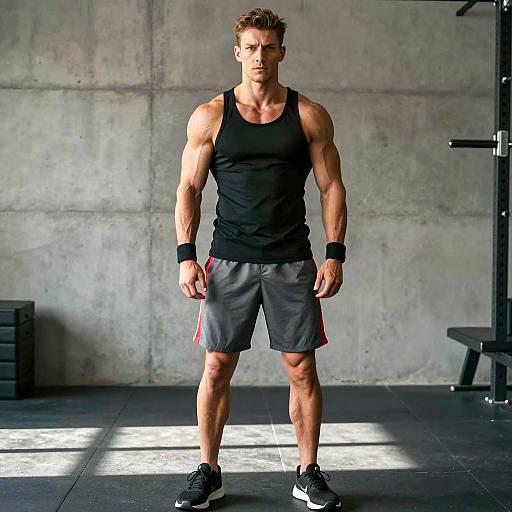 Athletic Man in Gym with Floral Background