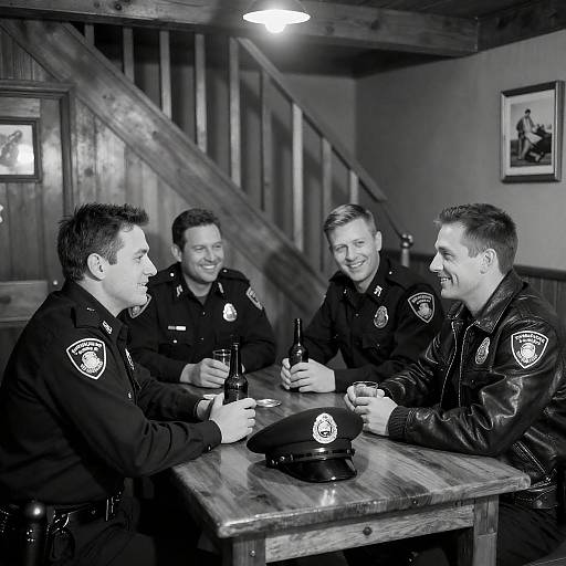Black-and-White Rustic Police Officers Toasting