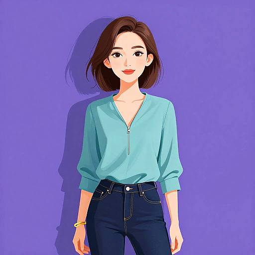 Stylish Woman in Casual Denim Outfit