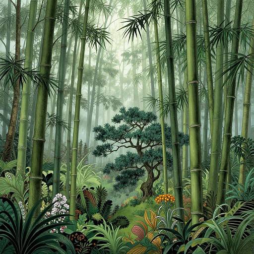 Intricate Bamboo Forest Illustration