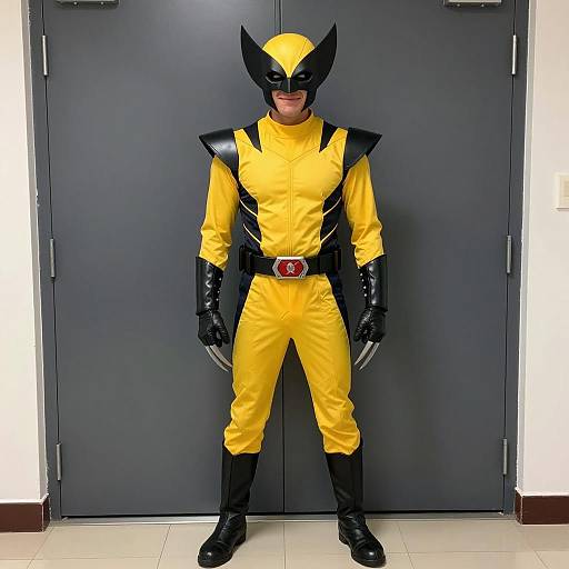 Superhero in Yellow Wolverine Costume