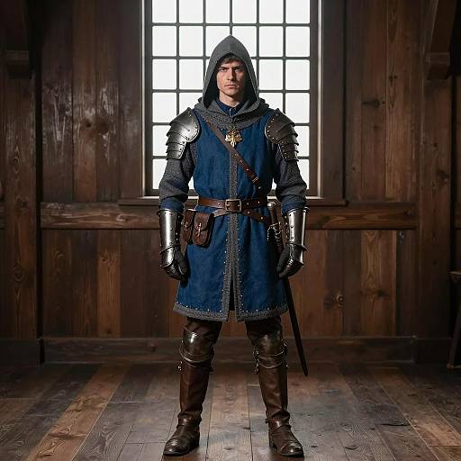 Medieval Knight in Blue Tunic and Armor