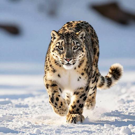 Snow Leopard Running on Snow