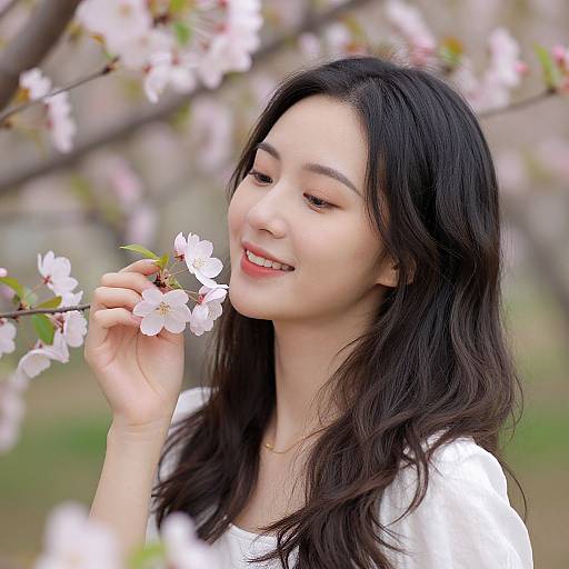 Woman Radiating Joy Among Blossoms