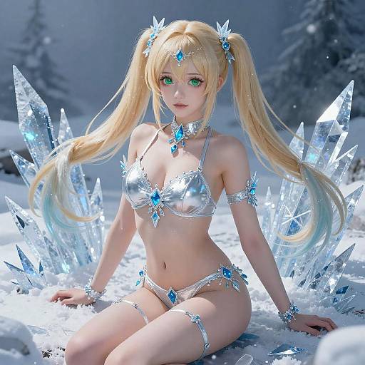 Anime Style Ice Queen in Silver Lingerie