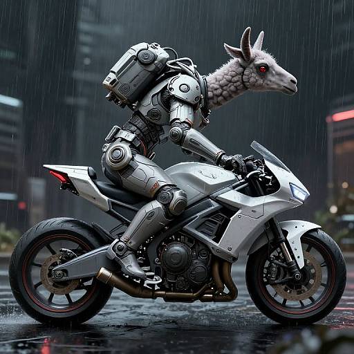 Cyber Llama in Armor Riding Motorcycle