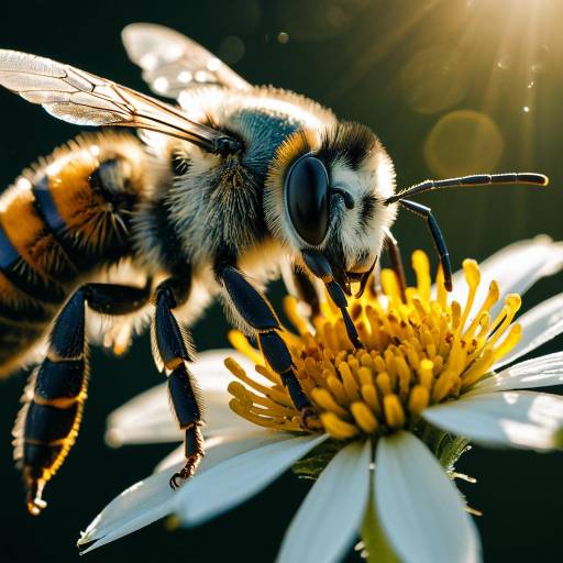Macro Shot of Bee Collecting Pollen on Flower